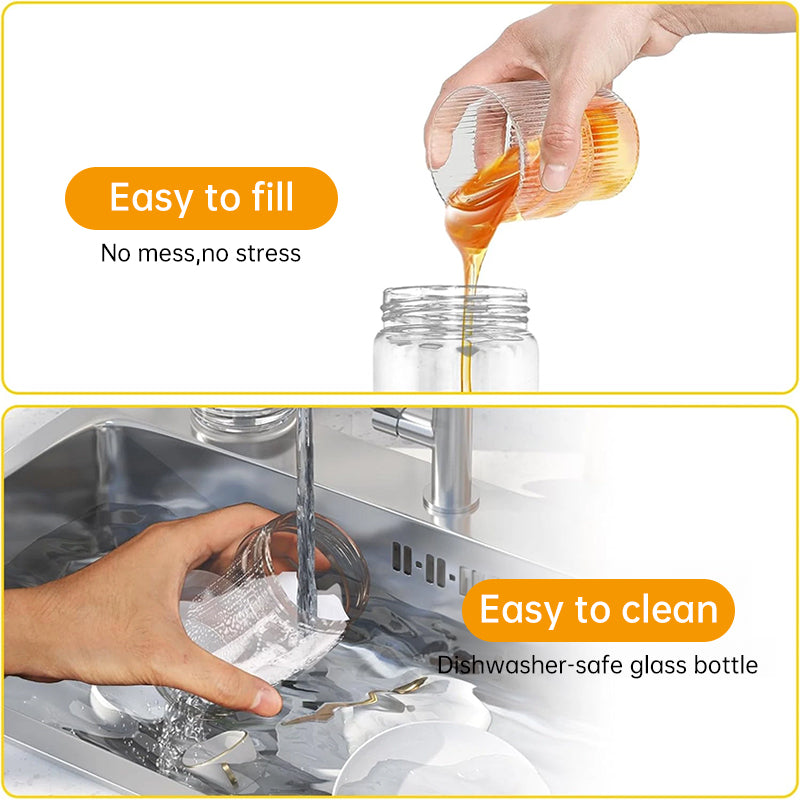 300ml Durable Glass Honey Dispenser with Handle, Transparent, Drip-Proof Press Pump for Bread, Honey Pot
