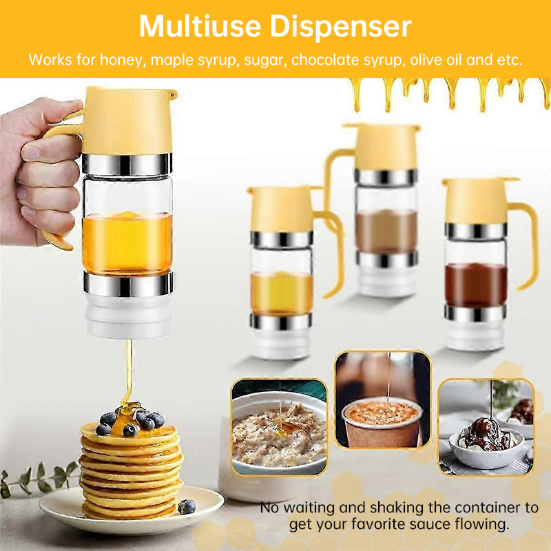 300ml Durable Glass Honey Dispenser with Handle, Transparent, Drip-Proof Press Pump for Bread, Honey Pot