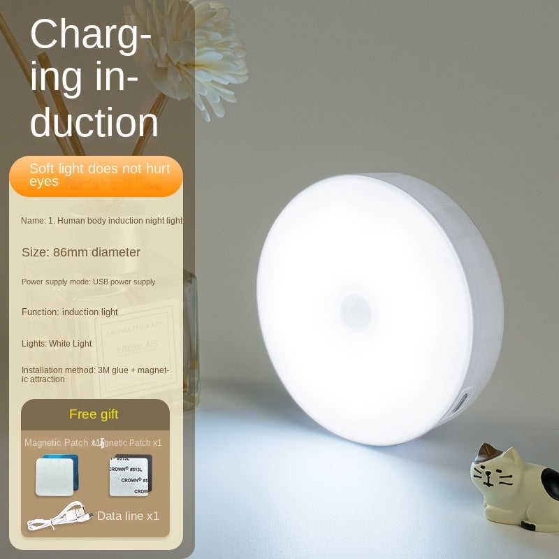 Veilleuse LED intelligente avec détecteur de mouvement, recharge sans fil et base magnétique, lampe de chevet pour chambre, placard et maison