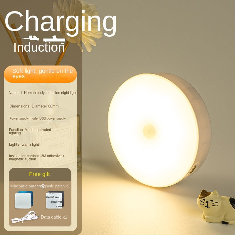 Veilleuse LED intelligente avec détecteur de mouvement, recharge sans fil et base magnétique, lampe de chevet pour chambre, placard et maison